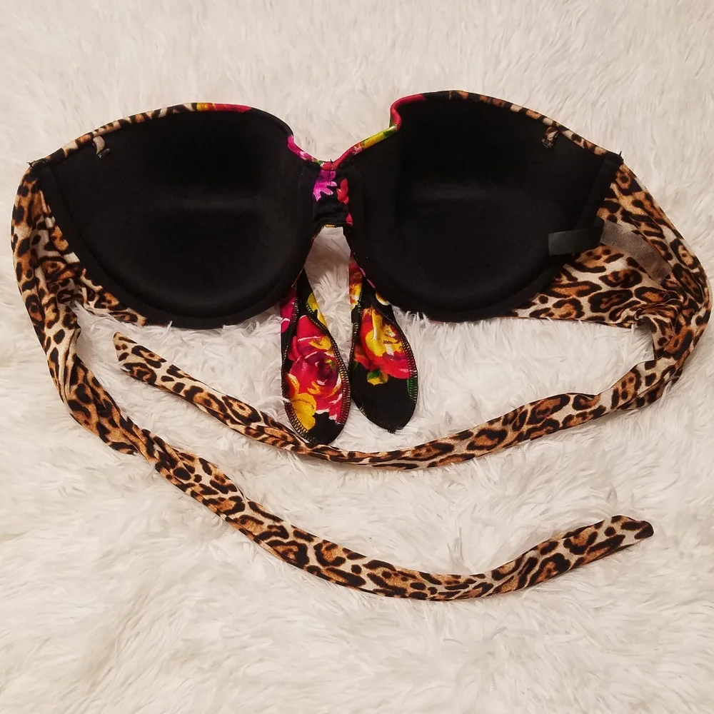 Victoria's Secret Vintage 2013 Floral/Leopard Knot Front Strapless Bikini